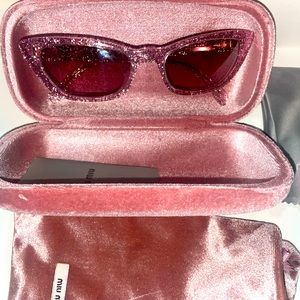 New Miu Miu Pink Glitter Cat Eye Sunglasses